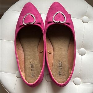 Fifth and luxe pink heart rhinestone flat shoes size 7
